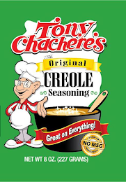 TONY CHACHERE'S THE ORIGINAL CREOLE SEASONING GREAT ON EVERYTHING NO MSG NET WT 8 OZ. (227 GRAMS) logo