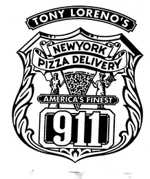 TONY LORENO'S NEW YORK PIZZA DELIVERY AMERICA'S FINEST 911 logo