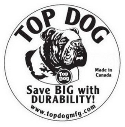 TOP DOG SAVE BIG WITH DURABILITY WWW.TOPDOGMFG.COM MADE IN CANADA logo