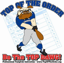 TOP OF THE ORDER BE THE TOP DAWG! PROFESSIONAL FASTPITCH INSTRUCTION WWW.TOPOFTHEORDER.ORG BOOMER logo