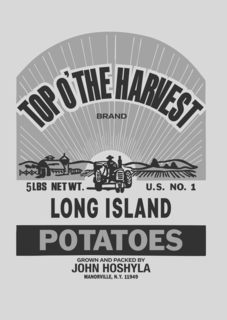 TOP O’THE HARVEST BRAND 5LBS NET WT. U.S. NO. 1 LONG ISLAND POTATOES GROWN AND PACKED BY JOHN HOSHYLA MANORVILLE, N.Y. 11949 logo