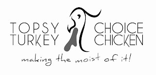 TOPSY TURKEY CHOICE CHICKEN MAKING THE MOIST OF IT! logo
