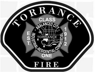 TORRANCE FIRE EST. 1912 CLASS ONE A BALANCED CITY TORRANCE INDUSTRIAL · RESIDENTIAL · COMMERCIAL logo