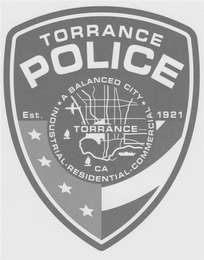 TORRANCE POLICE A BALANCED CITY TORRANCE CA INDUSTRIAL - RESIDENTIAL - COMMERCIAL EST. 1921 logo