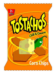 TOSTACHOS CHILI & CHEESE FLAVORED CORN CHIPS B BARCEL logo