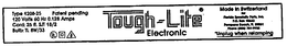 TOUGH-LITE D FOR FLORIDA SPECIALTY PARTS, INC., P.O. BOX 10643, POMPANO BEACH, FL 33061, UNPLUG WHEN RELAMPING, TYPE 1208-25 PATENT PENDING, 120 VOLTS 60 HZ 0.128 AMPS, CORD: 25FT. SJT 18/2, BULB: TL 8W/33 logo