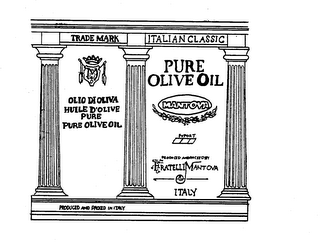 TRADE MARK ITALIAN CLASSIC M OLIO DIOLIVA HUILE D'OLIVE PURE PURE OLIVE OIL MANTOVA EXPORT PRODUCED AND PACKED BY FRATELLI MANTOVA ITALY logo