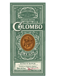TRADE MARK ORIGINAL RECIPE COLOMBO 7 SEVEN LONDON DRY GIN SINGLE BATCH HANDCRAFTED IN SMALL BATCHES DISTILLED AND BOTTLED IN ENGLAND 700 MLE 43.1% VOL. ORIGINAL FAMILY RECIPE CREATED BY CARL DE SILVA WIJEYERATNE CINNAMON GARDENS, COLOMBO logo