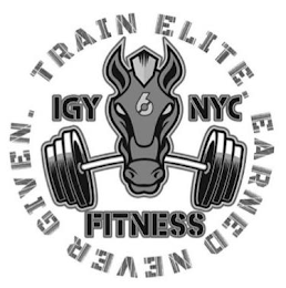 TRAIN ELITE. EARNED NEVER GIVEN. IGY 6 NYC FITNESS logo