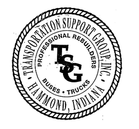 TRANSPORTATION SUPPORT GROUP, INC. HAMMOND, INDIANA TSG PROFESSIONAL REBUILDERS BUSES TRUCKS logo