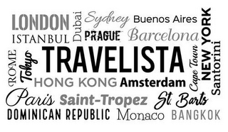 TRAVELISTA LONDON ISTANBUL PRAGUE DUBAISYDNEY BUENOS AIRES BARCELONA ROME TOKYO NEW YORK CAPE TOWN SANTORINI HONG KONG DOMINICAN REPUBLIC BANGKOK PARIS AMSTERDAM SAINT-TROPEZ ST. BARTS MONACO logo