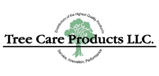 TREE CARE PRODUCTS LLC. DISTRIBUTORS OF THE HIGHEST QUALITY PRODUCTS SERVICE, INNOVATION, PERFORMANCE logo