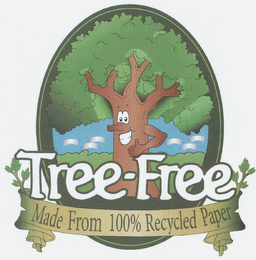 TREE-FREE MADE FROM 100% RECYCLED PAPER logo