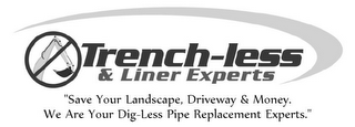 TRENCH-LESS & LINER EXPERTS - "SAVE YOUR LANDSCAPE, DRIVEWAY & MONEY. WE ARE YOUR DIG-LESS PIPE REPLACEMENT EXPERTS." logo