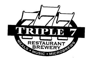 TRIPLE 7 777 RESTAURANT BREWERY MEALS MUSIC MICROBREWS logo