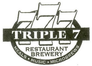 TRIPLE 7 777 RESTAURANT BREWERY MEALS MUSIC MICROBREWS logo