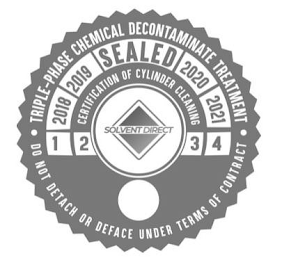 TRIPLE-PHASE CHEMICAL DECONTAMINATE TREATMENT CERTIFICATION OF CYLINDER CLEANING DO NOT DETACH OR DEFACE UNDER TERMS OF CONTRACT 2018 2019 SEALED 2020 2021 1 2 SOLVENT DIRECT 3 4 logo
