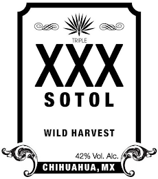 TRIPLE XXX SOTOL WILD HARVEST 42% VOL. ALC. CHIHUAHUA, MX logo