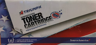 TRIUMPH REMANUFACTURED TONER CARTRIDGE ORIGINAL EQUIPMENT PERFORMANCE TRI INDUSTRIES SATISFACTION GUARANTEED 100% CREATED WITH PRIDE BY AMERICANS WITH SIGNIFICANT DISABILITIES SOURCE AMERICA logo