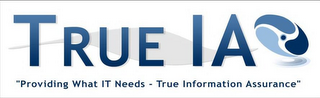 TRUE IA "PROVIDING WHAT IT NEEDS - TRUE INFORMATION ASSURANCE" logo