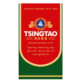 TSINGTAO ESTD 1903 TSINGTAO BREWERY ESTD 1903 IMPORTED PREMIUM LAGER CRAFTED USING MALTED BARLEY, HOPS, YEAST & PURE MOUNTAIN WATER FOR A CRISP REFRESHING BEER logo