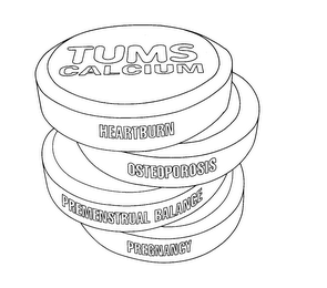TUMS CALCIUM HEARTBURN OSTEOPOROSIS PREMENTSTRUAL BALANCE PREGNANCY logo