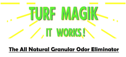TURF MAGIK THE ALL NATURAL GRANULAR ODOR ELIMINATOR IT WORKS! logo