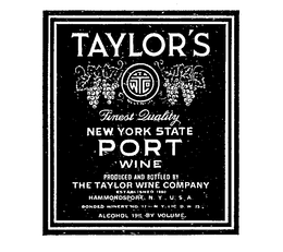 TWCO TAYLOR'S NEW YORK PORT WINE FINEST QUALITY PRODUCED AND BOTTLED BY THE TAYLOR WINE COMPANY ESTABLISHED 1801 HAMMONDSPORT N.Y. U.S.A. logo