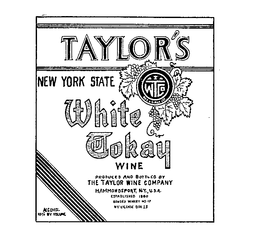 TWCO TAYLOR'S NEW YORK STATE WHITE TOKAY WINE PRODUCED AND BOTTLED BY THE TAYLOR WINE COMPANY HAMMONDSPORT, N.Y. U.S.A. ESTABLISHED 1880 logo