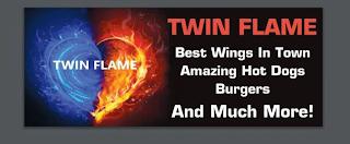 TWIN FLAME TEIN FLAME BEST WINGS IN TOWN AMAZING HOT DOGS BURGERS AND MUCH MORE! logo