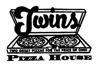 TWINS PIZZA HOUSE TWO GREAT PIZZAS FOR THE PRICE OF ONE! logo