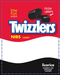 TWIZZLERS NIBS CANDY LOW FAT SNACK LITTLE NIBBLES LICORICE NATURALLY AND ARTIFICIALLY FLAVORED logo