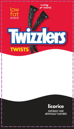TWIZZLERS TWISTS LOW FAT SNACK TOTALLY TWISTED LICORICE NATURALLY AND ARTIFICIALLY FLAVORED logo