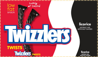 TWIZZLERS TWISTS LOW FAT SNACK TOTALLY TWISTED LICORICE NATURALLY AND ARTIFICIALLY FLAVORED TWIZZLERS TWISTS LICORICE NATURALLY AND ARTIFICIALLY FLAVORED logo