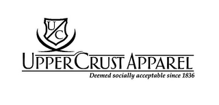 U C UPPERCRUST APPAREL DEEMED SOCIALLY ACCEPTABLE SINCE 1836 logo