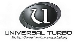 U UNIVERSAL TURBO THE NEXT GENERATION OF AMUSEMENT LIGHTING logo