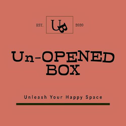 UB UN-OPENED BOX EST 2020 UNLEASH YOUR HAPPY SPACE logo
