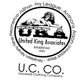 U.C.CO.  UNIVERSAL CLOTHING COMPANY UKAUNITED KING ASSOCIATES ESTABLISHED 1999 logo