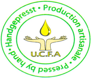 U.C.F.A PRESSED BY HAND · HANDGEPRESST ·  PRODUCTION ARTISANALE · logo