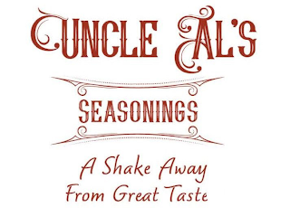UNCLE AL'S SEASONINGS A SHAKE AWAY FROM GREAT TASTE logo