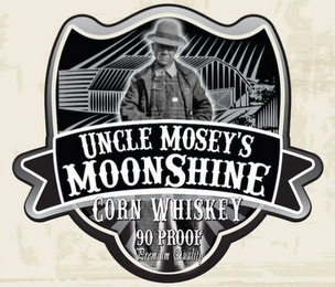 UNCLE MOSEY'S MOONSHINE CORN WHISKEY 90 PROOF PREMIUM QUALITY logo