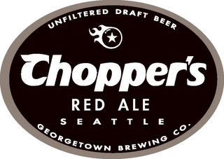 UNFILTERED DRAFT BEER CHOPPER'S RED ALE SEATTLE GEORGETOWN BREWING CO. logo