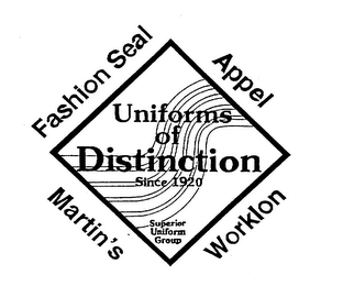 UNIFORMS OF DISTINCTION SINCE 1920 SUPERIOR UNIFORM GROUP FASHION SEAL APPEL MARTIN'S WORKLON logo