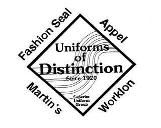 UNIFORMS OF DISTINCTION SINCE 1920 SUPERIOR UNIFORM GROUP FASHION SEAL APPEL MARTIN'S WORKLON logo