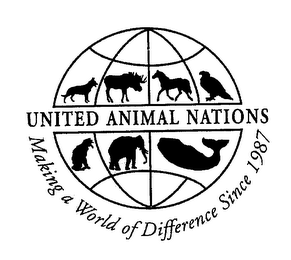 UNITED ANIMAL NATIONS MAKING A WORLD OF DIFFERENCE SINCE 1987 logo