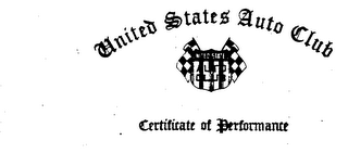 UNITED STATES AUTO CLUBCERTIFICATE OF PERFORMANCE AUTO CLUB UNITED STATES logo