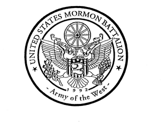 UNITED STATES MORMON BATTALION ARMY OF THE WEST GOD AND COUNTRY 1992 logo