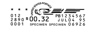 UNITED STATES POSTAGE $00.32 PB1234567 JUL 04 95 012 2890 0001 SPECIMEN SPECIMEN 06926 logo
