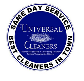 UNIVERSAL CLEANERS THE DIAMOND STANDARDIN DRY CLEANING & LAUNDRY SERVICES THROUGHOUT THE UNIVERSE SAME DAY SERVICING BEST CLEANERS IN TOWN logo
