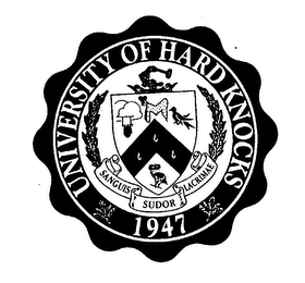 UNIVERSITY OF HARD KNOCKS 1947 SANGUIS SUDOR LACRIMAE logo
